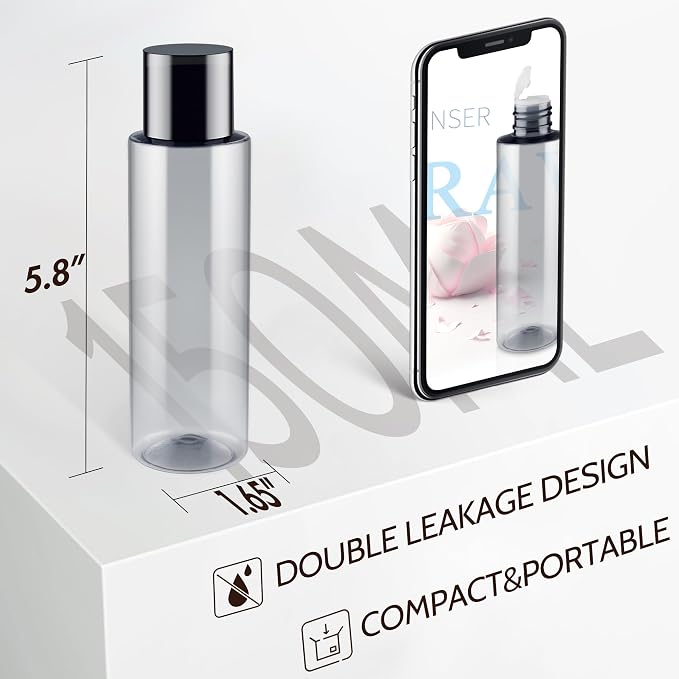 150ML/5OZ Travel Size Toiletries, 3 Pack Travel Size Containers | Double Leak Proof & Refillable Plastic Travel Bottles for Shampoo, Lotion, Body Wash with 6pcs Labels - Image 2