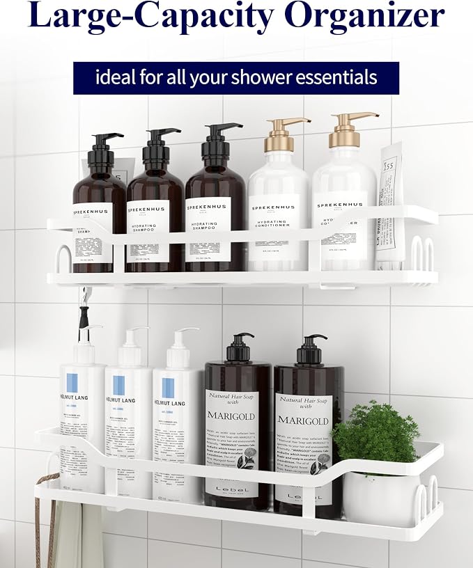 Kitsure Shower Caddy, Adhesive Shower Organizer, X-Large, White | Stainless Steel Shelf for Inside Shower, No Drill Bathroom Organizers and Storage, Home Decor Accessories - Image 4