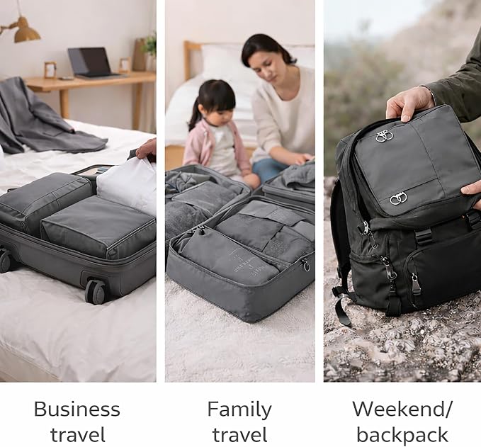 7 Set Packing Cubes For Travel | Luggage Organizer Bags With Shoe, Laundry Bag, Accessory Pouch And Lingerie Bag | Durable And Space Saving Suitcase Organizer For Travel Essentials | Grey - Image 8