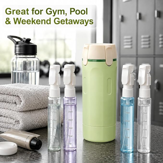 4-in-1 30ML Travel Size Dispenser Toiletries Bottles, Leak-Proof Refillable Containers Dispensers Labels Portable Toiletry Organizer Cup for Shampoo, Lotion, Soap Travel Essentials Green - Image 2
