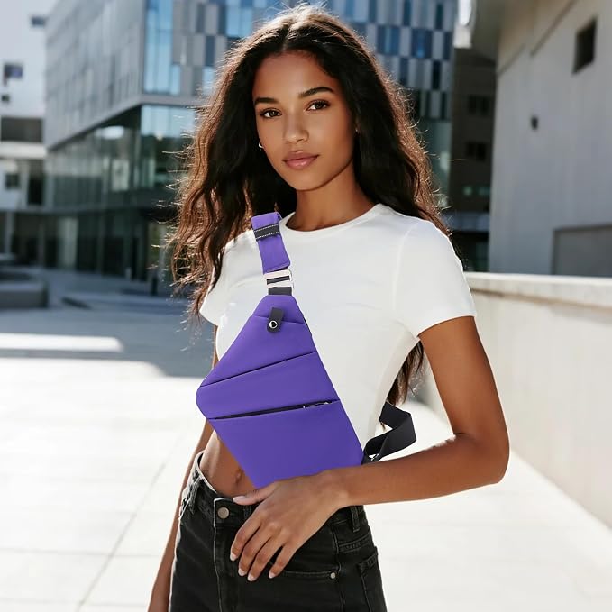 Anti Theft Crossbody Bags for Women Men, Multi-Pocket Shoulder Bag, Slim Sling Purse with 2 RFID Blocking Card (Right Shoulder-Viola) - Image 3
