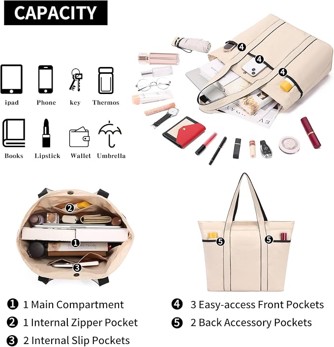Corduroy Tote Bag for Women Crossbody Bags Lightweight Handbags Shoulder Bag with Zipper Pockets for Work Shopping - Image 4