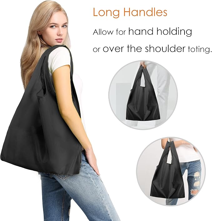 BeeGreen Black Reusable Grocery Bags Shopping Bags for Groceries 12 Pack Heavy Duty - Foldable Polyester Grocery Totes with Handles and Zipper Bag, Large Travel Washable Holiday Tote Bag Bulk​ - Image 5