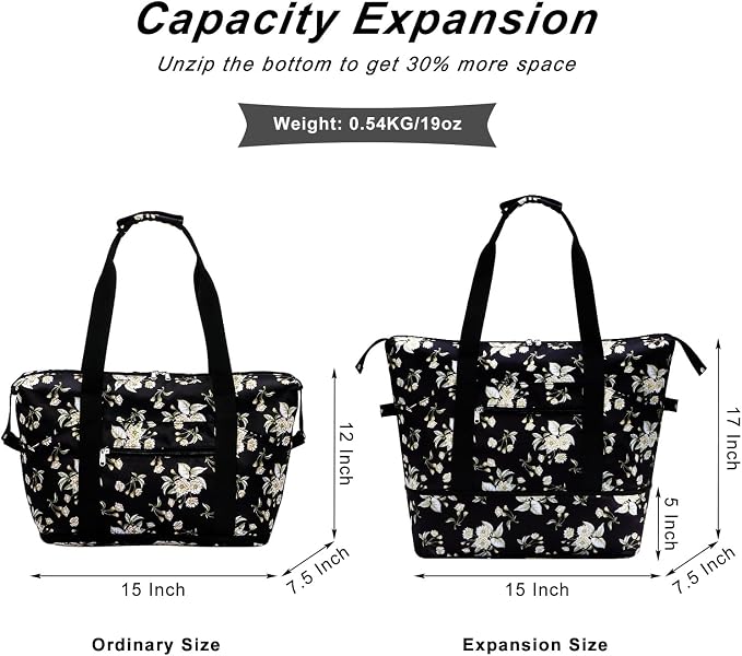 Expandable Duffel Bag for Women with Trolley Sleeve/Wet Pocket Weekender Travel Tote Large Carry On Overnight Luggage - Image 3