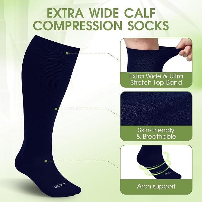 LEVSOX Wide Calf Compression Socks for Women&Men Plus Size 15-20mmHg Knee High Large Support Stockings for Circulation - Image 5