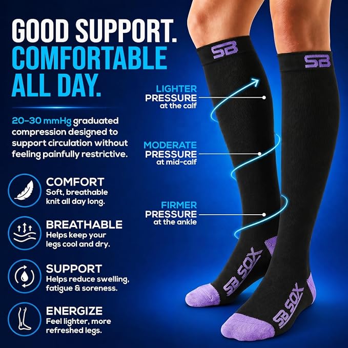 SB SOX Compression Socks for Men & Women (20-30mmHg) | Best Quality Compression Socks for Flying, Medical, Sports, Wide Calf Fit, Pregnancy, and Daily Wear. Trusted since 2016. - Image 4