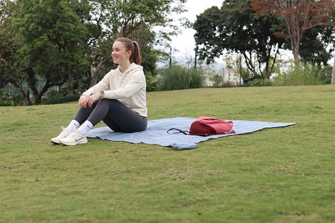 Pocket Blanket, Compact Blanket for Picnic, Beach, Festival | Sandproof, Waterproof, Stakes & Carabiner Included, Packable Lightweight Tarp for Camping, Hiking, Backpacking, Travel - Image 5