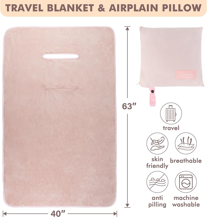 Tirrinia Travel Blanket Airplane Office Poncho 4 in 1 Premium Cozy Fleece Portable Poncho Blankets with Built-in Bag, Pocket - Image 7