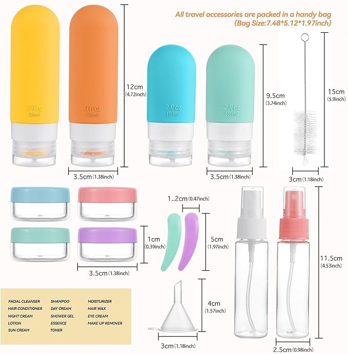 DEPOZA Travel Bottles Kit (16 Pack) - TSA Approved, Leak Proof Silicone Squeezable Containers for Toiletries. Complete Set with Jars, Sprayers & Bag (White) - Image 9