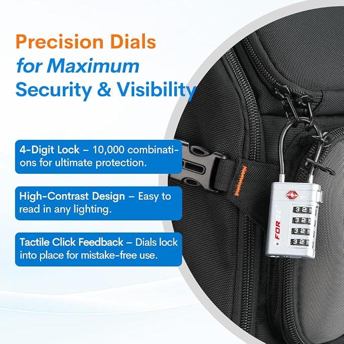 Forge TSA Approved Luggage Locks 4 Digit Combination TSA Travel Locks with TSA008, Open Alert Indicator, Zinc Alloy Body for Luggage, Suitcase, Backpack, and More. Silver 2 Locks. - Image 6