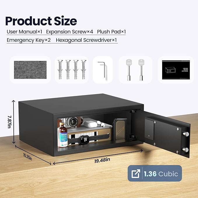 28 lb Hotel Dorm Safe Box, 17" Laptop Safe with Audit Trail | Audit Trail, Hotel Mode, Admin Password, Silent Keypad, Backlit LED, Fits Laptop & Documents, 1.36 cu. ft. Commercial Safe - Image 6