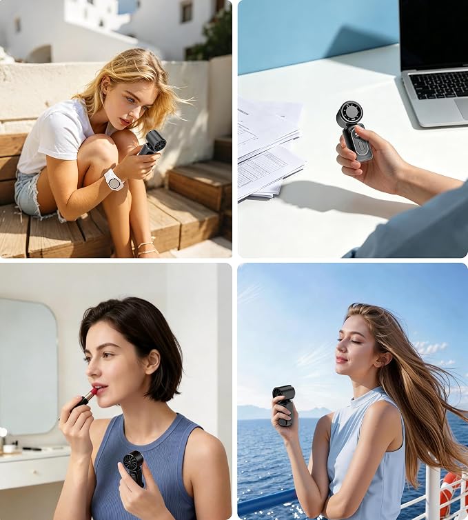 Portable rechargeable handheld small fan， With built-in fixed clamp | 6-speed adjustable high-speed personal fan, LED display screen, suitable for use in makeup, travel, indoor and outdoor - Image 8