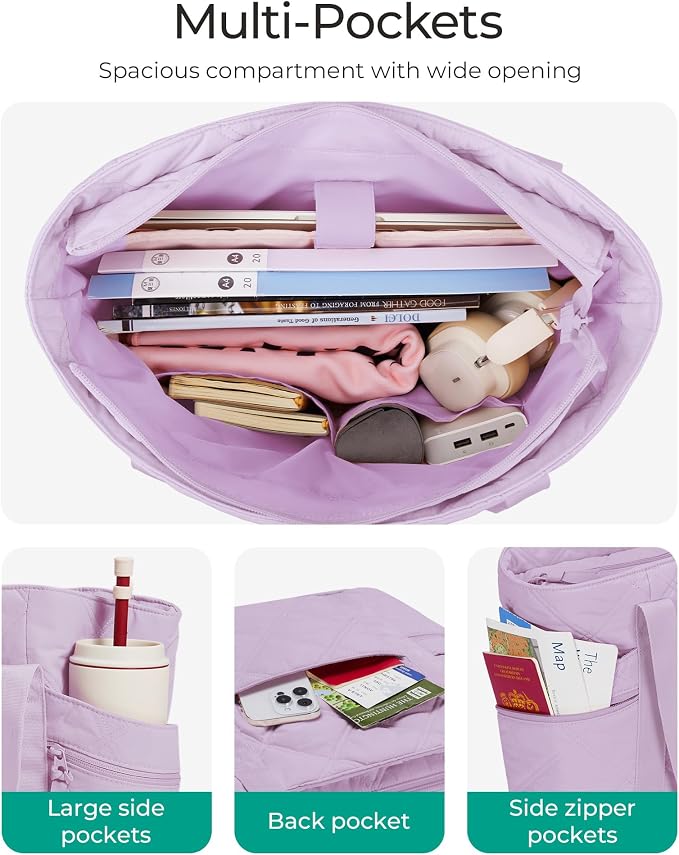 BAGSMART Crush Tote Bag for Women, 20L Puffer Work Tote with Zipper | Quilted Nurse Hospital Bag For Travel College Gym - Image 3