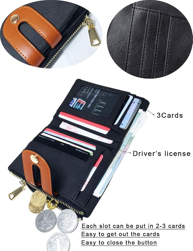 AOXONEL Women's Rfid Small Bifold Leather Wallet Ladies Mini Zipper Coin Purse id card Pocket,Slim Compact Thin - Image 2