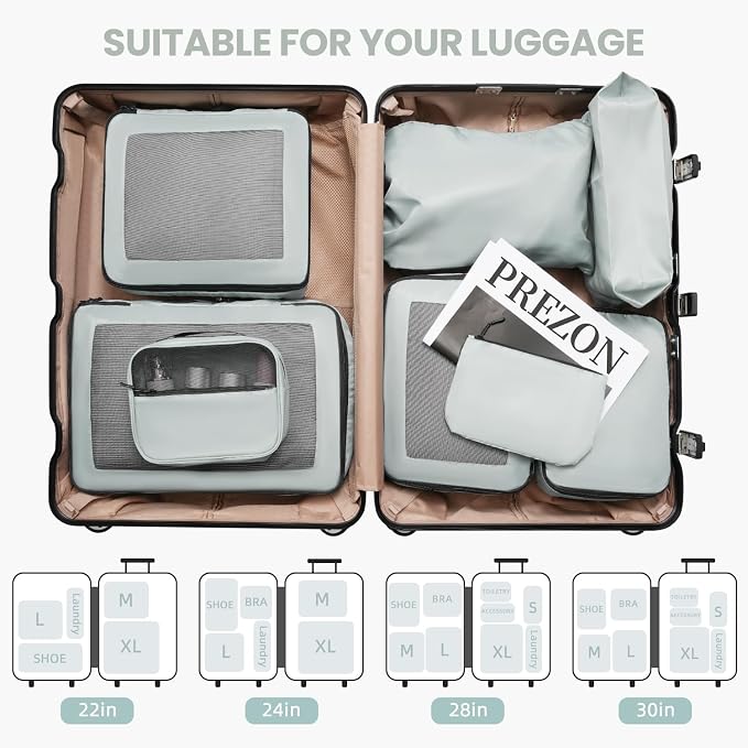 Mesh Packing Cubes for Travel, Durable Luggage Organizer with Sturdy Material and Double Zippers, Comprehensive Set for Travel Accessories Storage, 8 set, mint - Image 7