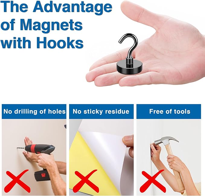 LOVIMAG Magnetic Hooks, Cruise Essentials 2026, 12 Pack-50LBS | Heavy Duty Strong Magnet Hook for Cruise Cabin, Refrigerator Fridge, Ship, Classroom, Kitchen Grills, Black - Image 5