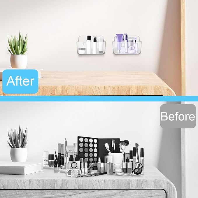 CGBE 2-Pack Cabinet Door Organizer, Self Adhesive Bathroom Shelves, Clear | Acrylic Shower Caddy, Wall Mounted Storage, No Drilling, Automatic Draining, For Cabinet Door and Shower Wall - Image 8