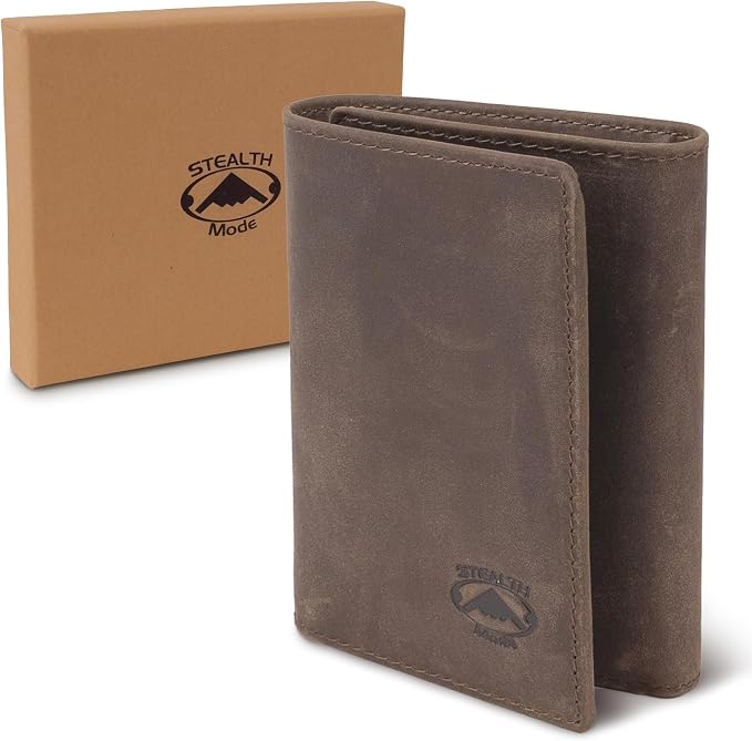 Stealth Mode Trifold Leather Wallet for Men with RFID Blocking (Taupe) | Top Grain Napa Leather, 9 Card Slots, ID Window, Gift Box – Gift for Dad, Husband, or Son - Image 8