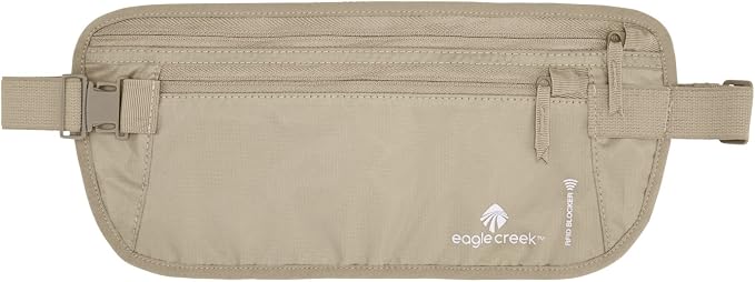RFID International Travel Money Belt - Radio Frequency Protected Travel Bag with Adjustable Waistband, One Size, Tan by EagleCreek
