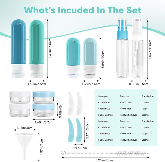 Travel Bottles for Toiletries 18Pack Containers Travel Size Toiletries | TSA Approved Leak Proof Refillable Liqus Shampoo And Conditioner travel Essentials toiletry Bottles Blue - Image 2