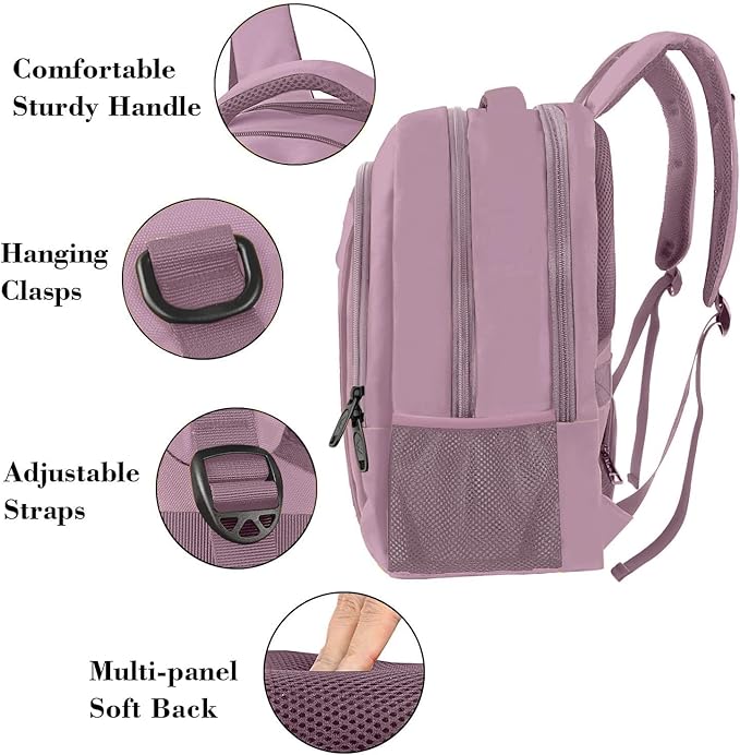 MATEIN Dark Purple Personal Item Backpack, Underseat 15.6 Inch Laptop Bag | Water Resistant Sturdy, Slim Daypack for College, Luggage Strap, Anti Theft, Gifts for Women, Dark Purple - Image 5