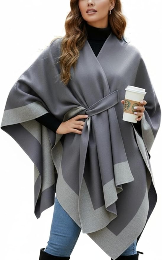 Shawl Wraps for Women Reversible Open Front Ruana Poncho Soft Cozy Cardigan for Fall and Winter by Unknown