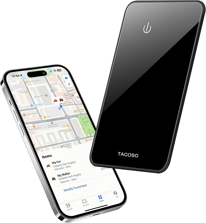 MFi Slim Wallet Tracking Card, Apple Find My (iOS Only), 1 Pack | IP68 Waterproof, Left-Behind Alert, Track Passport & Purse, Unique SN, Sleek Black Finish, For Forgetful Individuals by TACOSO