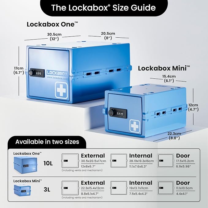 Lockabox One™ | Premium Medicine Lock Box | Medium Medication Lock Box With Code For Medicines, Vitamins & Supplements | External Size 12 x 8 x 6.6 inches (Medi Blue) - Image 5