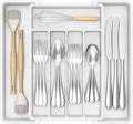 Lifewit Expandable Silverware Drawer Organizer, Kitchen Utensil Tray | BPA-free Plastic Flatware Cutlery Holder, Space-Saving Storage for Spoons Forks Knives, 8.5-14 x 12 x 1.5“, White by Lifewit