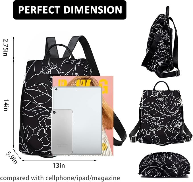 Women's Anti-Theft Backpack Purse | Lightweight Travel Daypack for College, Work & Outdoor | Nylon Back pack with Minimalist Floral Design | Hidden Back Zipper Opening, Compact Travel Size,Summer Purse, Daypack for College Work, Fits 13-inch laptop - Image 3