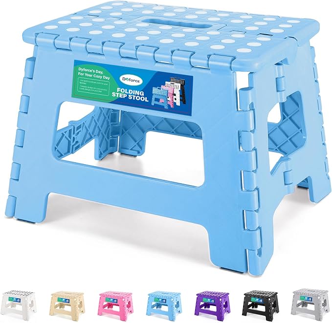 Dyforce Kids Step Stool 9 Inch, 300lbs Folding Step Stool for Toddler | Step stool for Blue,Anti-slip Heavy Duty with Handle, Lightweight Foldable Foot Stool for Bathroom Kitchen Bedroom Outdoor by DyforceHomeDecorCOLTD