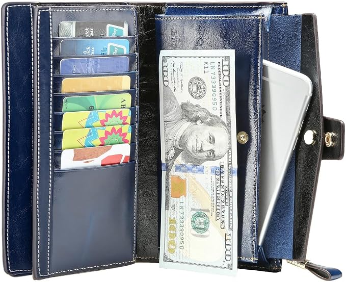 Itslife Womens RFID Blocking Large Capacity Luxury Wax Genuine Leather Wallet Clutch Card Holder - Image 6