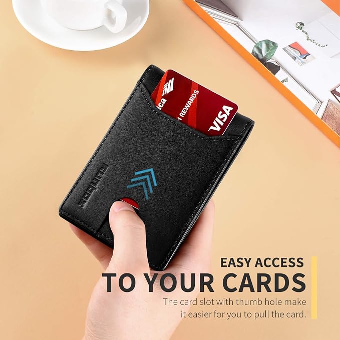 RUNBOX Wallet for Men, Slim Leather Bifold, RFID Blocking Card Holder | Minimalist Front Pocket Design, Credit Card Organizer, Holds 11 Cards, Large Capacity, Thin Profile, Birthday Gifts for Men - Image 4