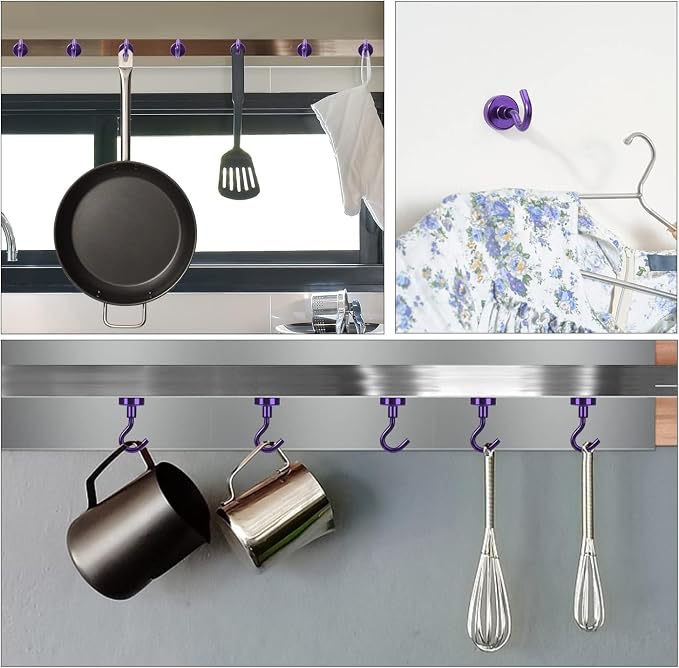 DIYMAG Magnetic Hooks 10pcs 30lbs Cruise Essentials 2026 Magnet Hook Purple | Neodymium Heavy Duty Strong Magnets Hanging Ship Cabins Refrigerator Fridge Classroom Beach Vacation Kitchen Grills Home Tool - Image 3