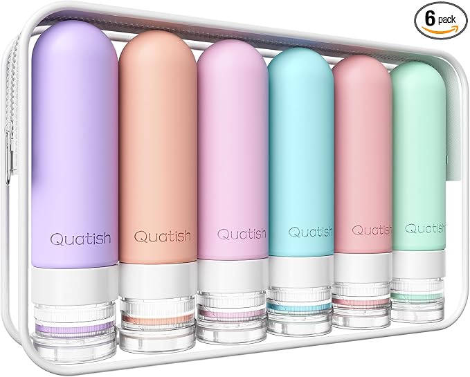 Quatish Travel Bottle for Toiletries 6 Pack, Original Patented Leakproof 3oz Tsa Approved Travel Size Container, BPA Free Silicone Shampoo and Conditioner Bottle, Cruise Camping Essentials, Periwinkle by Quatish