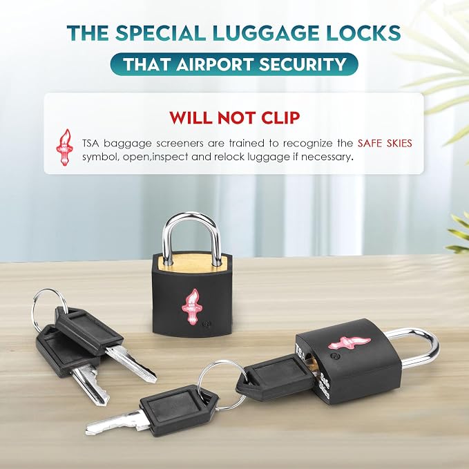 TSA Keyed Alike Luggage Lock 4-Pack Black + 4 Tags – Family Travel Set | 4 locks share 1 key. Classic black finish. 4 luggage tags included. TSA Safe Skies approved. For family travel. - Image 3