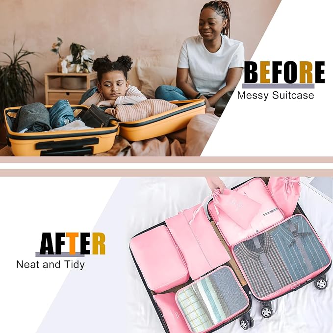Packing Cubes for Travel- 8 Set Luggage Organizer Bags for Family, Mesh Breathable Travel Packing Cubes for Suitcases Durable Travel Essentials Bags Set (Pink, 10 Set) - Image 2