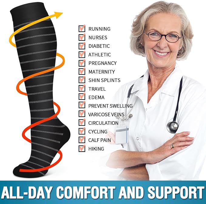 6 Pack Copper Compression Socks for Women and Men Circulation-Best Support for Medical,Running,Nursing,Athletic - Image 6