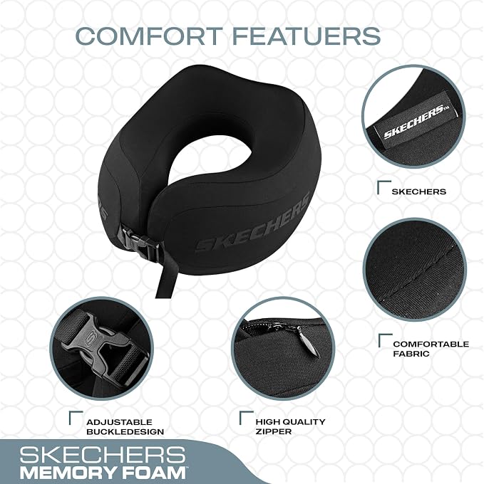 Skechers Neck Pillow for Traveling,Memory Foam Travel Neck Pillow for Airplane Travel Pillow for Flight Headrest Sleep, Portable Plane Accessories,Black - Image 3
