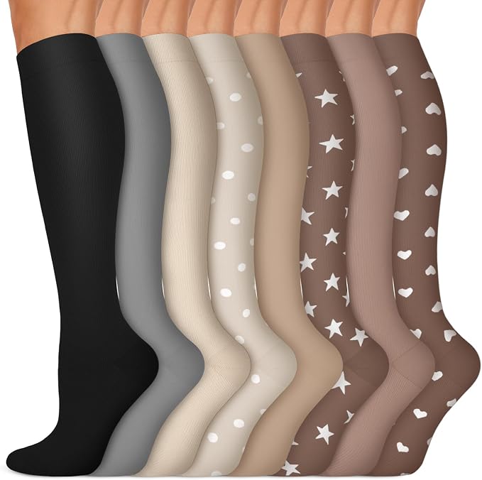 Copper Compression Socks 15-20 mmHg for Men & Women 8 Pairs – Circulation Support for Nurses, Travel, Running, Hiking, Soccer by Iseasoo