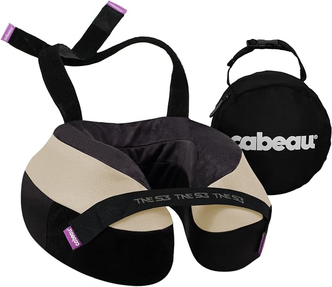 Cabeau Travel Neck Pillows for Airplanes The Neck's Evolution, TNE S3 Supportive Memory Foam Design for Long Haul Flights Attachable Seat Straps and 360 Support (Cairo Tan) by Cabeau