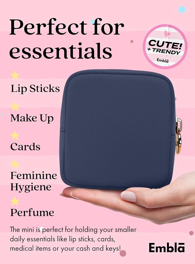 Embla Makeup Bag Travel Cosmetics Pouch and Toiletry Bag, Nylon Zipper Pouch Purse, Cute Make Up Organizer Storage Tote for Women Girls, Travel Skincare Case, Small Makeup Bags, Sapphire - Image 3