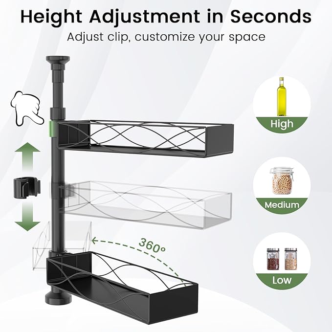 MIXOO Spice Rack Organizer Tension Pole, 4-Tier Adjustable Spice Organizer | 16.5-23.6 Inch, Seasoning Organizer for Countertop, Space-Saving Spice Storage Corner Shelf for Kitchen, Coffee Area,No Drill - Image 5