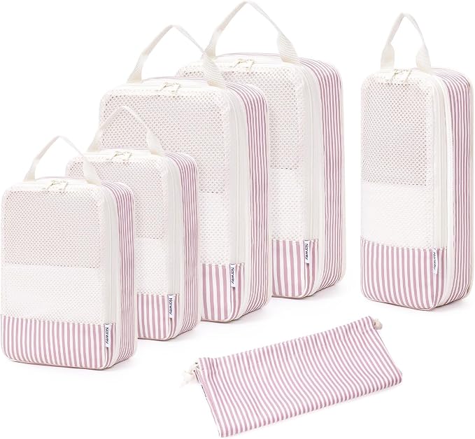 Narwey 6 Set Compression Packing Cubes for Travel Women Men, Travel Cubes for Carry On Suitcase, Durable Compression Luggage Organizer Bags by Narwey