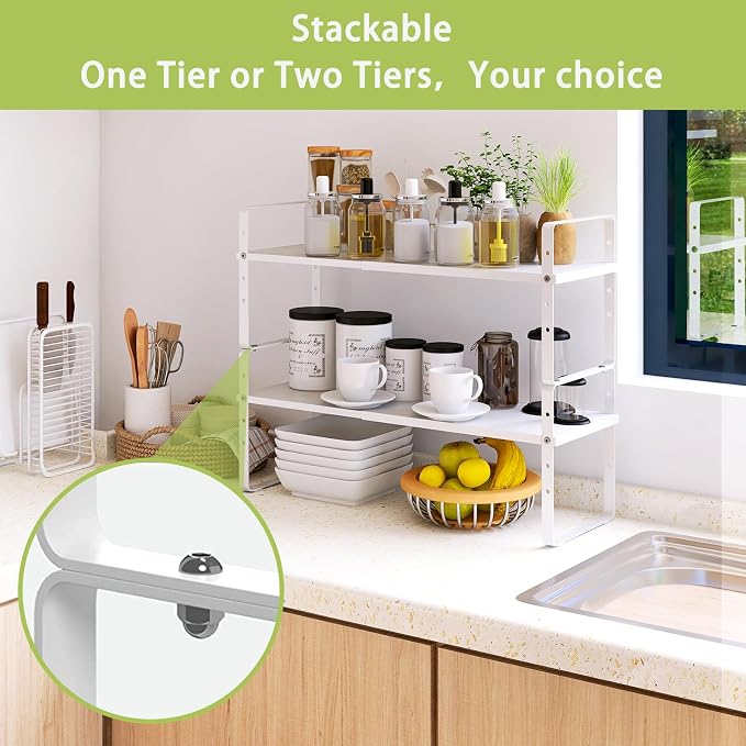 Across-Star Expandable Cabinet Shelf Organizer Rack, Stackable Kitchen Counter Storage Shelves Stand, Adjustable Height Pantry Shelf Spice Rack - Image 4