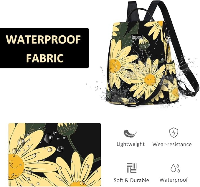 Backpack Purse for Women - Travel Anti-Theft Backpacks Nylon Waterproof Daypack College Bookbag Shoulder Bag Sunflower | Hidden Back Zipper Opening, Compact Travel Size,Summer Sunflower Purse, Daypack for College Work, Fits 13-inch laptop - Image 5