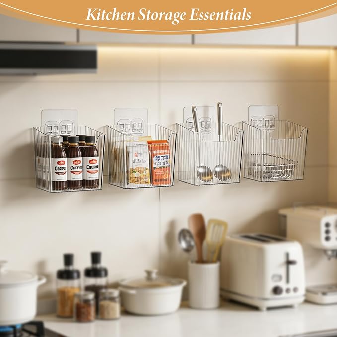 8 Pcs Plastic Cabinet Door Organizer Adhesive Clear - Image 7