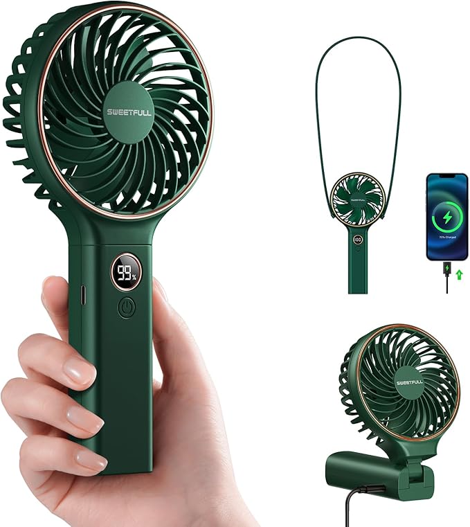 SWEETFULL Handheld Portable Fan, 5000mAh Rechargeable Battery, 6 Speed Wind, LED Digital Display, Foldable Electric Personal Mini Travel Fan with Backup Power, Summer Essentials Gifts for Women Girl by SWEETFULL