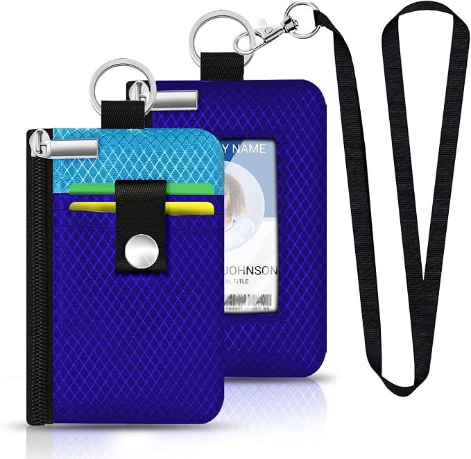Minimalist RFID Blocking Small Wallet with ID Window,WaterResistant Zip Id Case Wallet with Lanyard Keychain for Cards,Cash,Travel,Women,Men (Sapphire Blue/Lake Blue) - Image 3