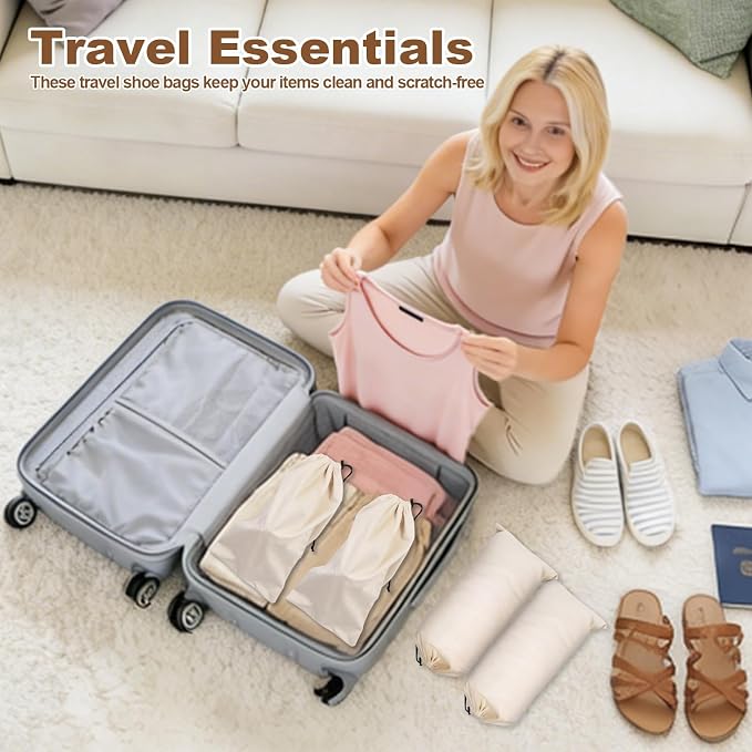 10 Pcs Single Shoe Bags for Travel, Dustproof Drawstring Travel Shoe Bag | 18"X9"shoe travel bag for Packing, Shoe Bag storage Sneaker Travel Bags, Washable Reusable dust bags for Handbags Shoes Toys - Image 6